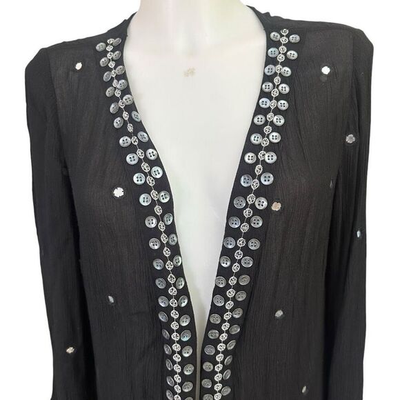 Soft Surroundings Black Breezeway Kimono Embellished‎ Mirror accent sz M New - Picture 2 of 12
